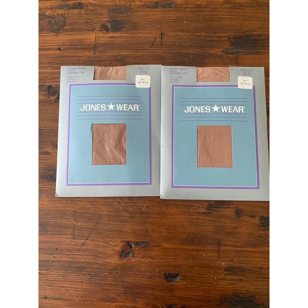 2 Pack Jones Wear Pantyhose Tall Soft Beige Lycra Sheer Control Top Sandalfoot